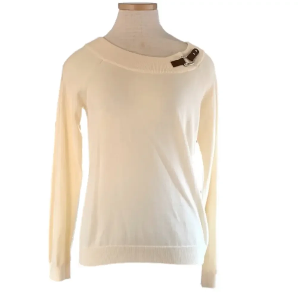 Lauren Ralph Lauren sz PL cream colored sweater with faux leather accent